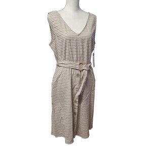Luxology Dress Cotton‎ Pockets Sleeveless Faux Button Summer Belted Womens Large